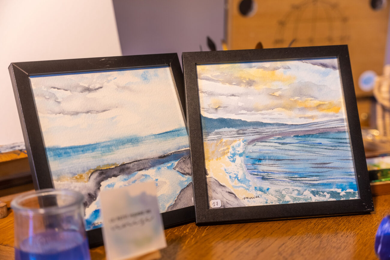 deux aquarelles encadrées paysage de bord de mer cote d'azur 